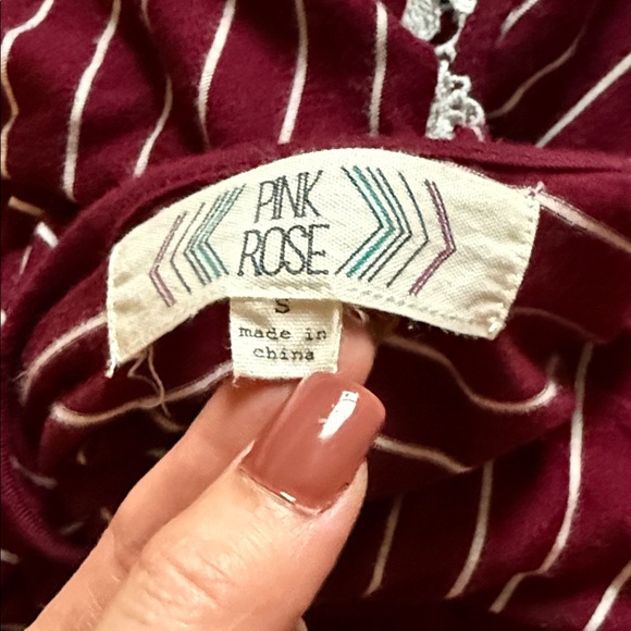 Striped Burgundy Long Sleeve Top with Lace Detail. Size small good condition - Picture 5 of 5